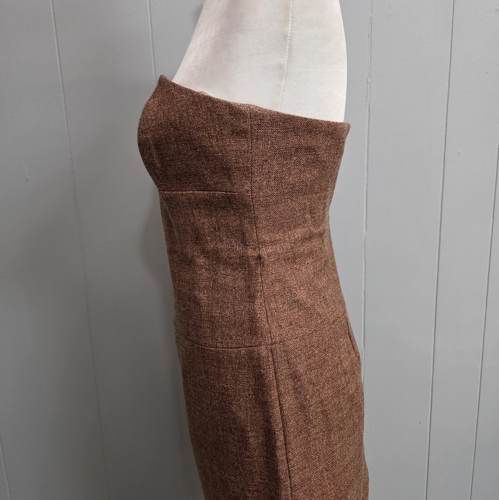 Molly New York Anthropologie Verite Tweed Strapless Rust Brown Dress Size 4 - Picture 6 of 14